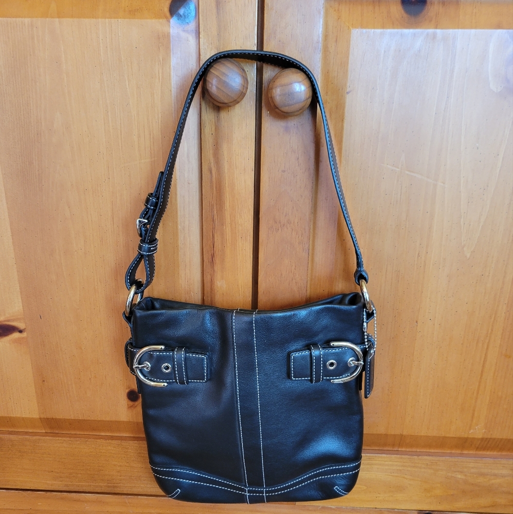 Coach Black double buckle leather small shoulder bag